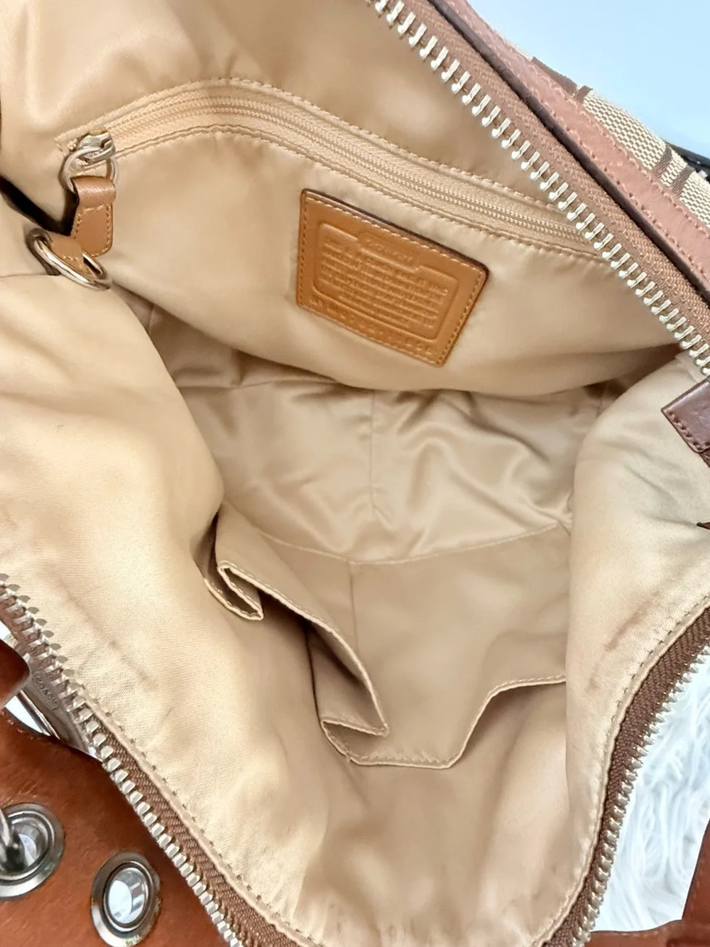 Coach Signature Canvas Hobo Bag in Beige and Brown - Picture 7 of 9